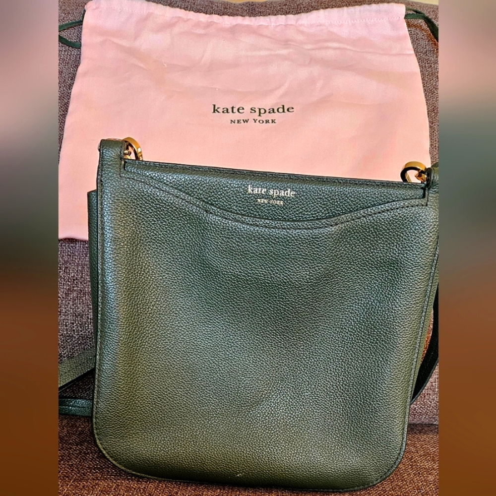 KATE SPADE New York Margaux deep green pebbled leather crossbody w/ dust bag
